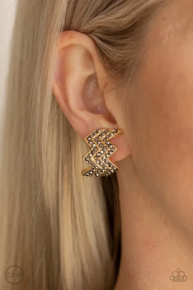 Paparazzi Earring ~ Fast as Lightning - Gold