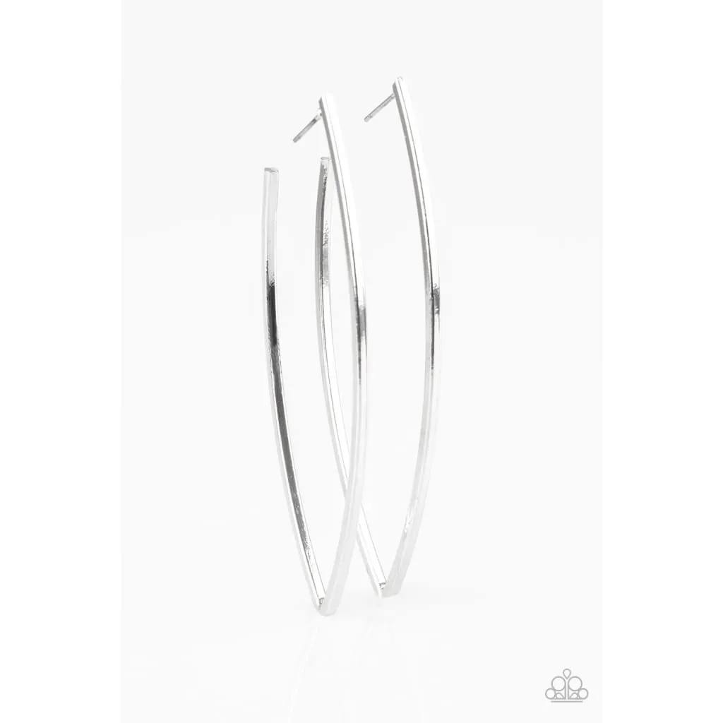 Paparazzi Nothing But Trouble Silver - Flat Hoop Earrings