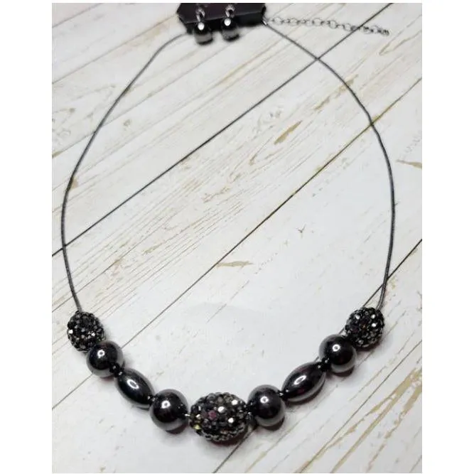 Paparazzi Space Glam Black Necklace & Earrings Set