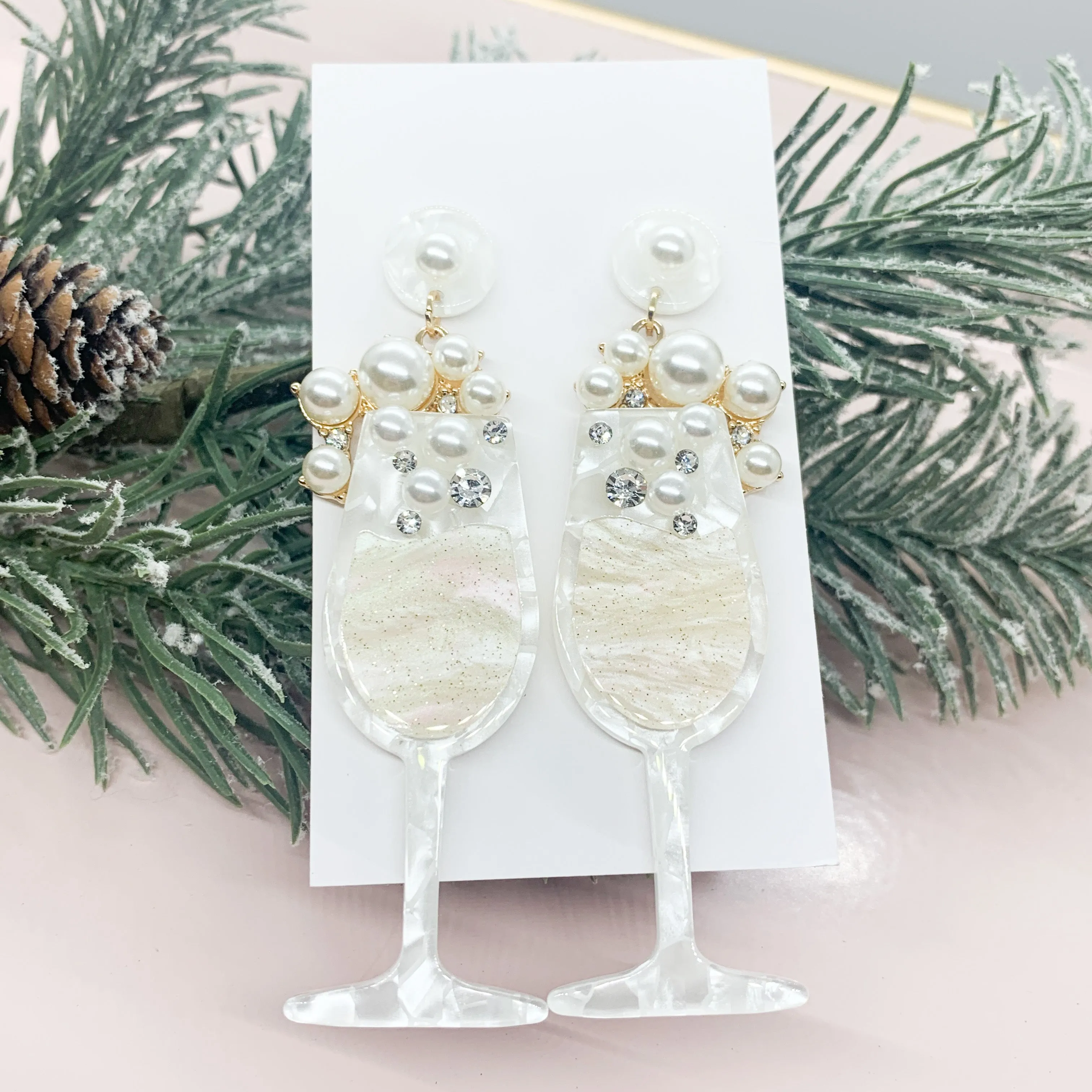 Pearl Champagne Statement Earrings