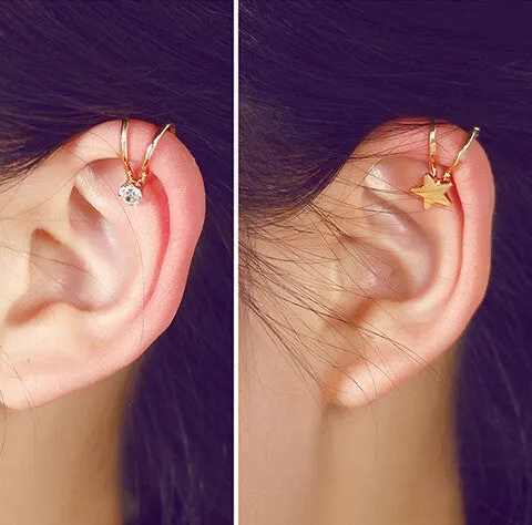 Pendientes Rhinestone Flowers Star Heart Clip Earrings For Women