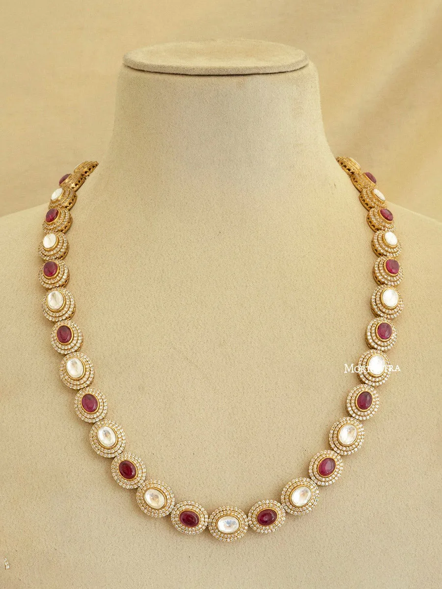 Pink Color Gold Plated Faux Polki Necklace Set - PK-S52R