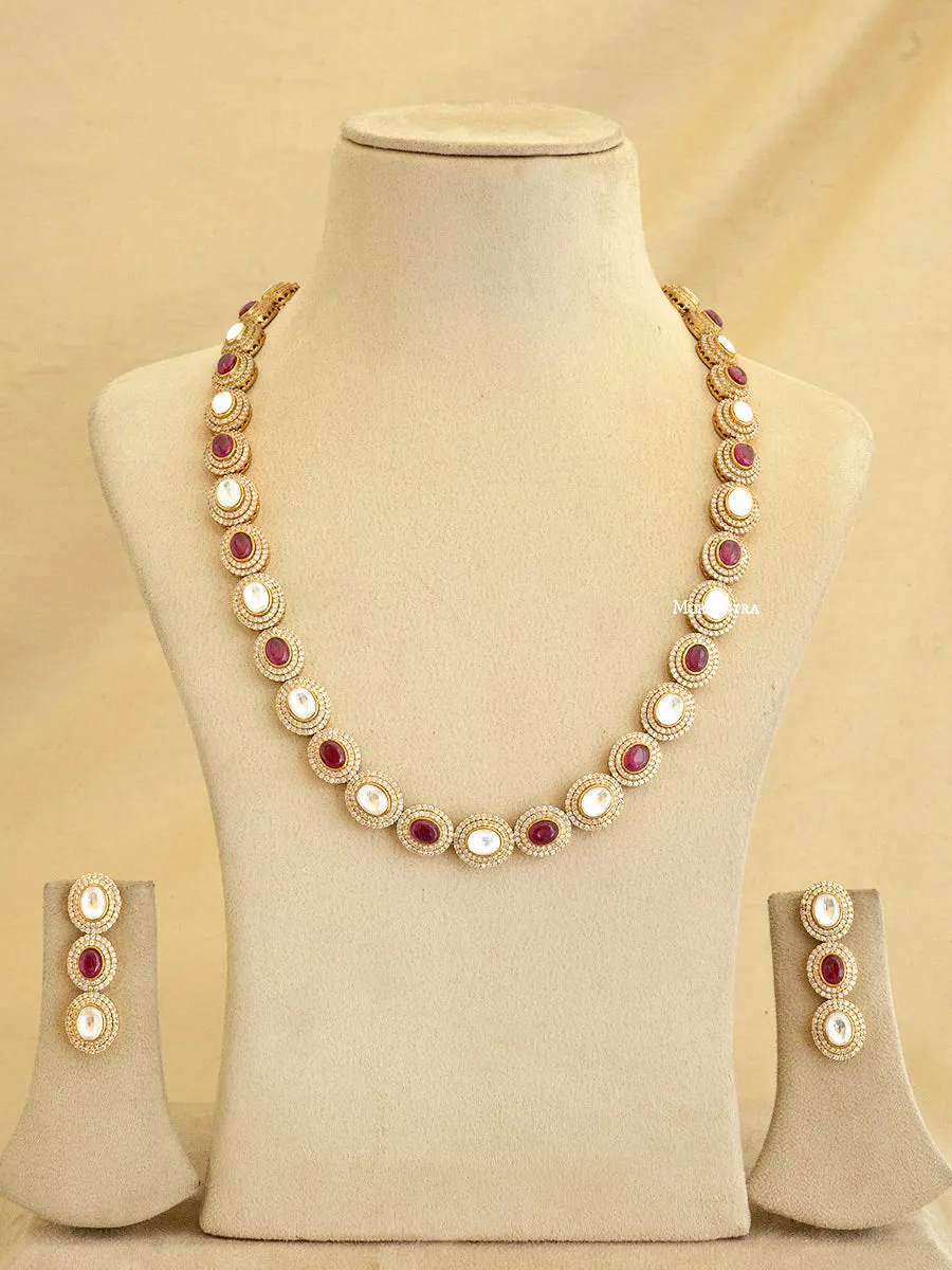 Pink Color Gold Plated Faux Polki Necklace Set - PK-S52R