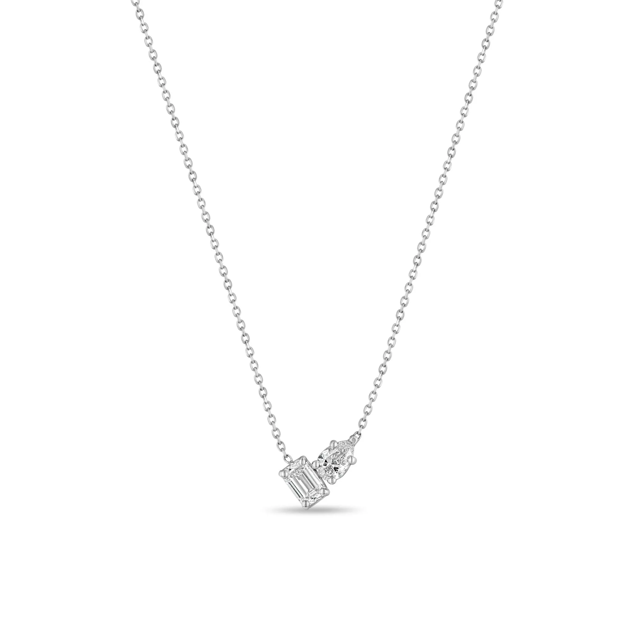 Platinum Mixed Pear & Emerald Cut Diamond Necklace