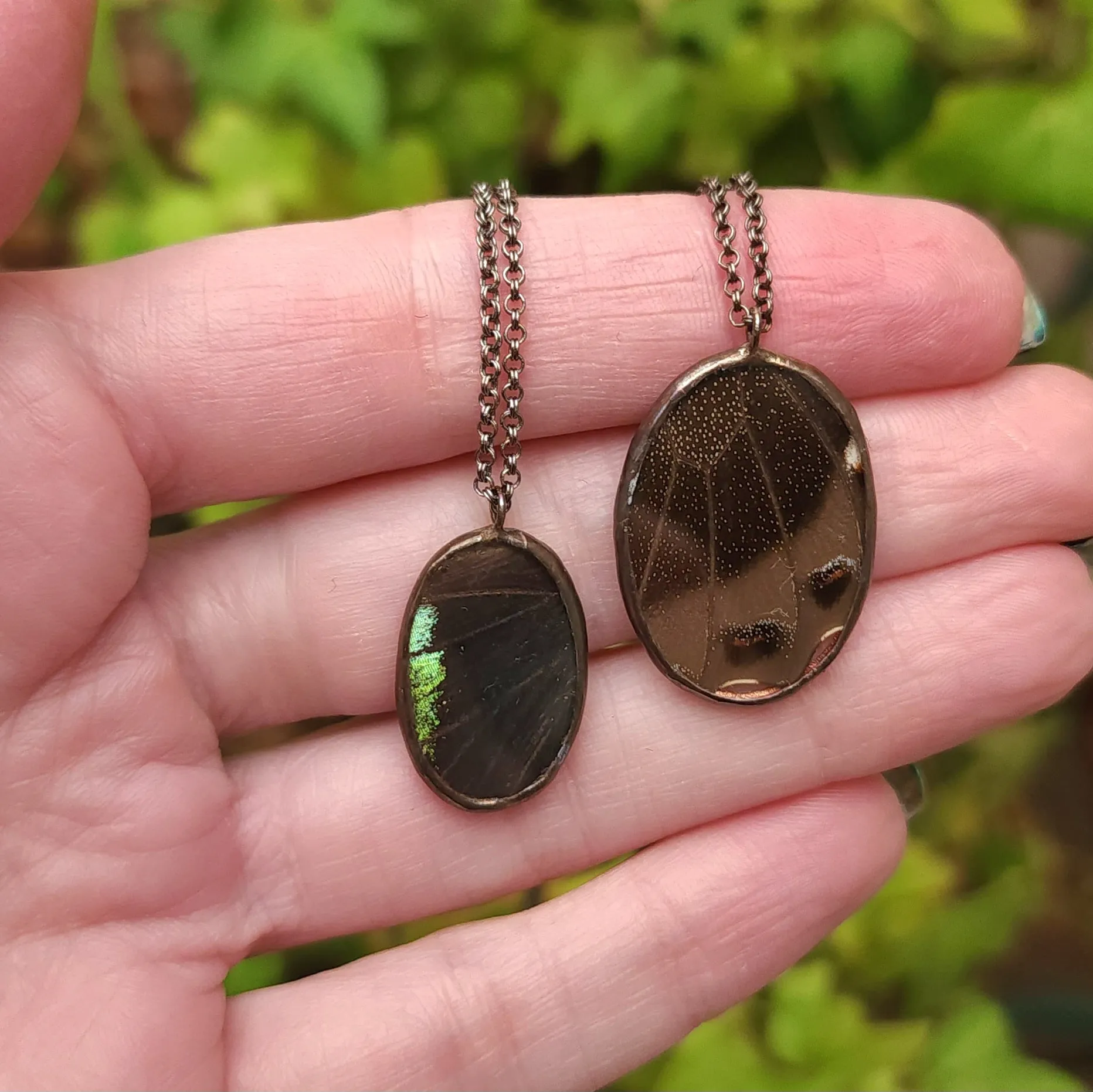 Rainbow & Emerald Oval Wing Necklaces