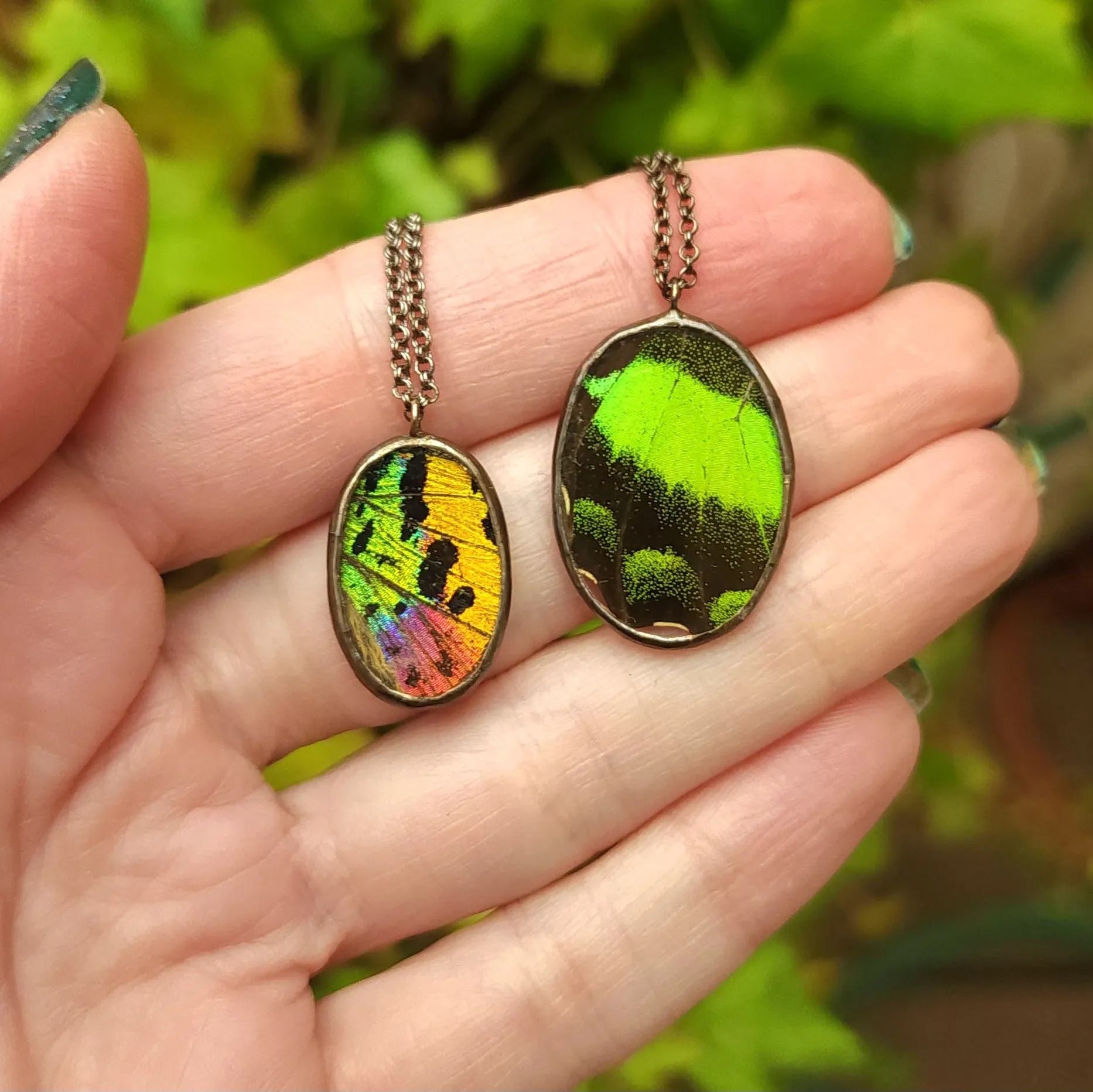 Rainbow & Emerald Oval Wing Necklaces