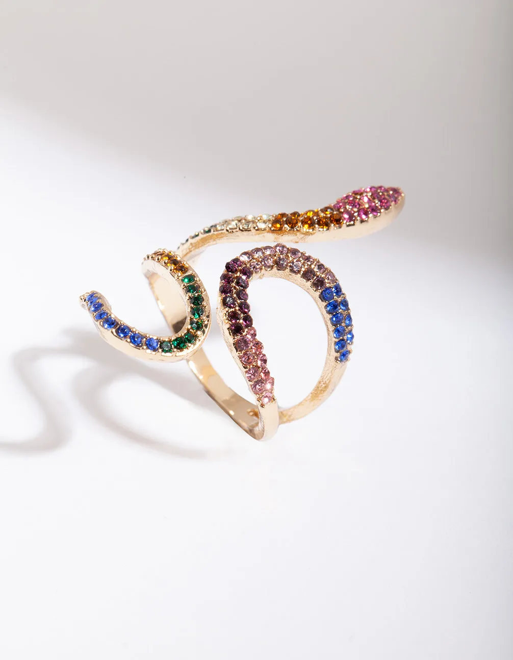 Rainbow Diamante Snake Wrap Ring