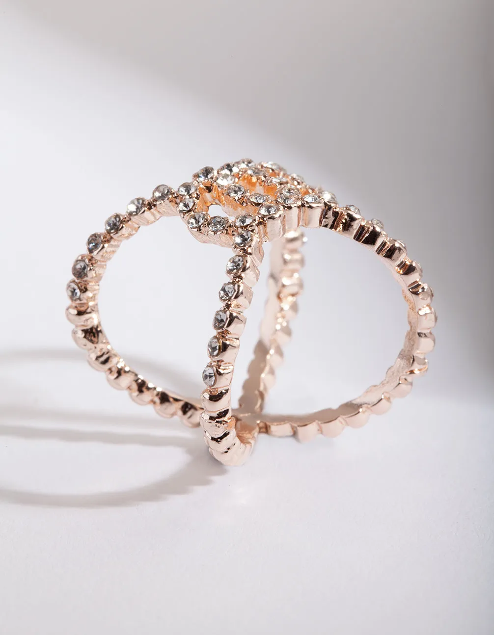 Rose Gold Diamante Cross Over Ring