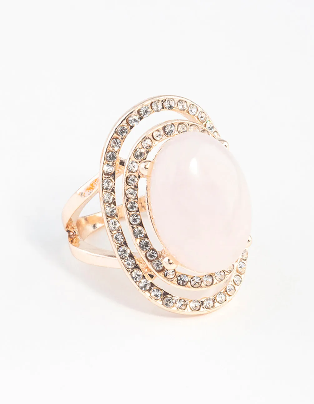 Rose Gold Pink Stone Diamante Ring