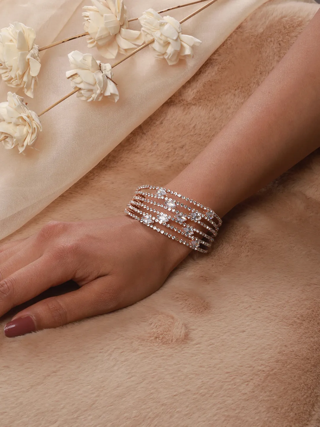 Rose Gold-Plated White Crystal Studded Cuff Bracelet