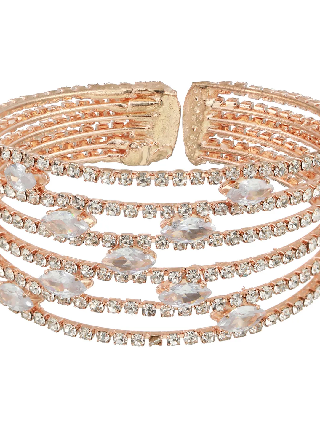 Rose Gold-Plated White Crystal Studded Cuff Bracelet