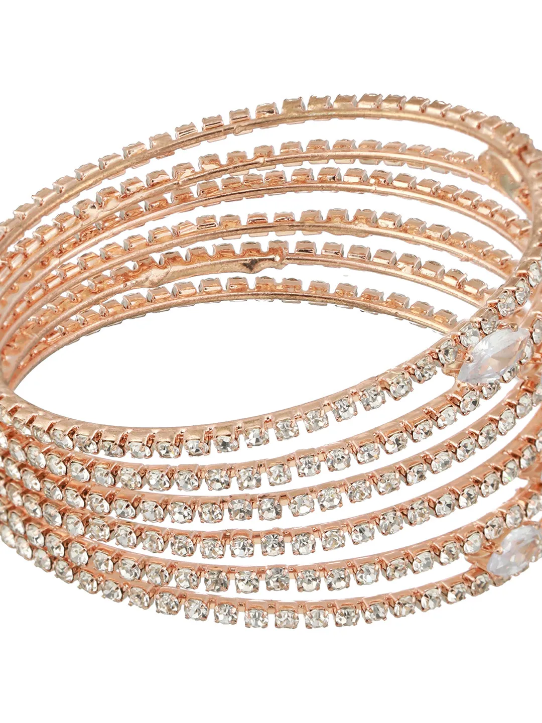 Rose Gold-Plated White Crystal Studded Cuff Bracelet