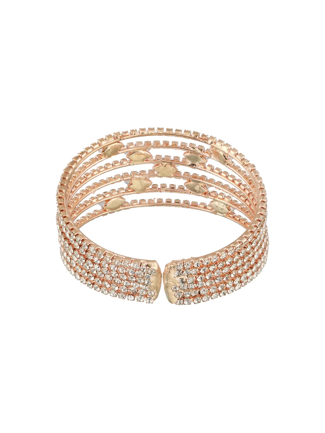 Rose Gold-Plated White Crystal Studded Cuff Bracelet