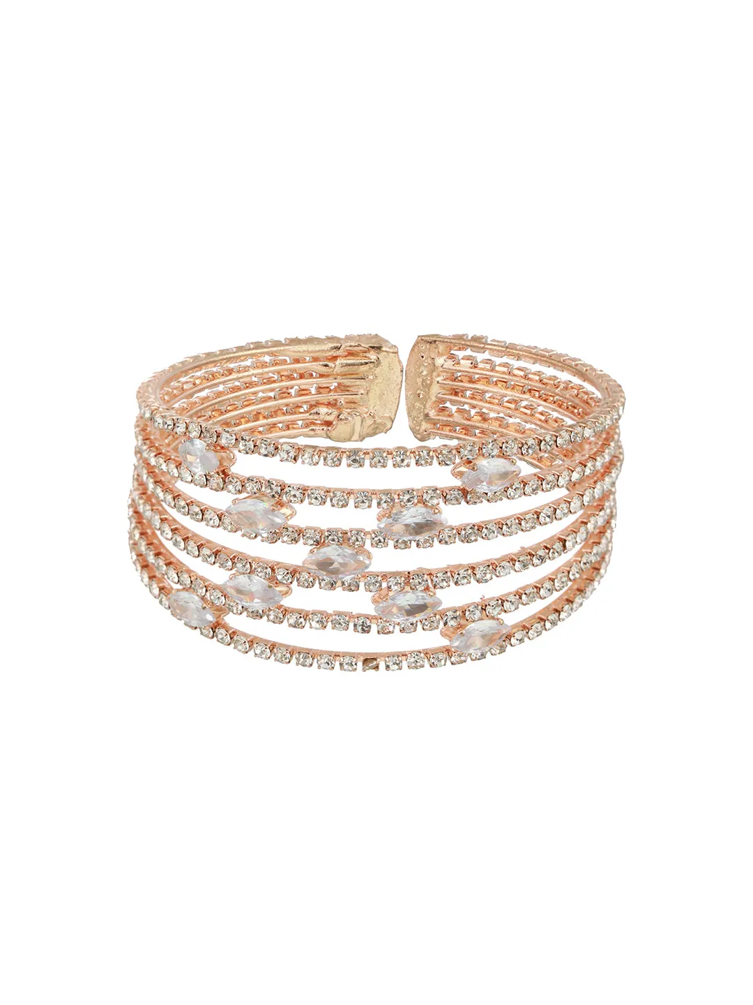 Rose Gold-Plated White Crystal Studded Cuff Bracelet