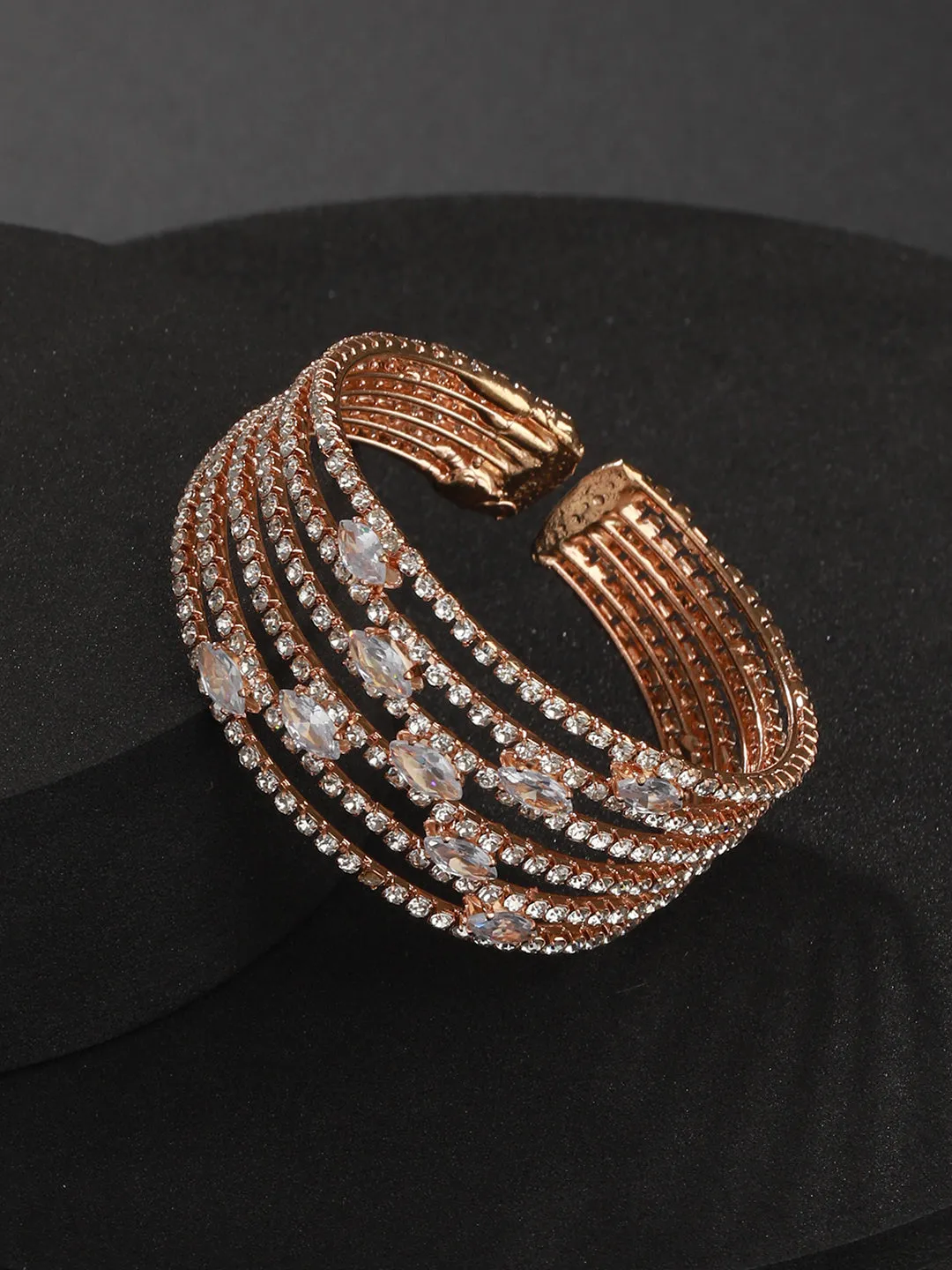 Rose Gold-Plated White Crystal Studded Cuff Bracelet