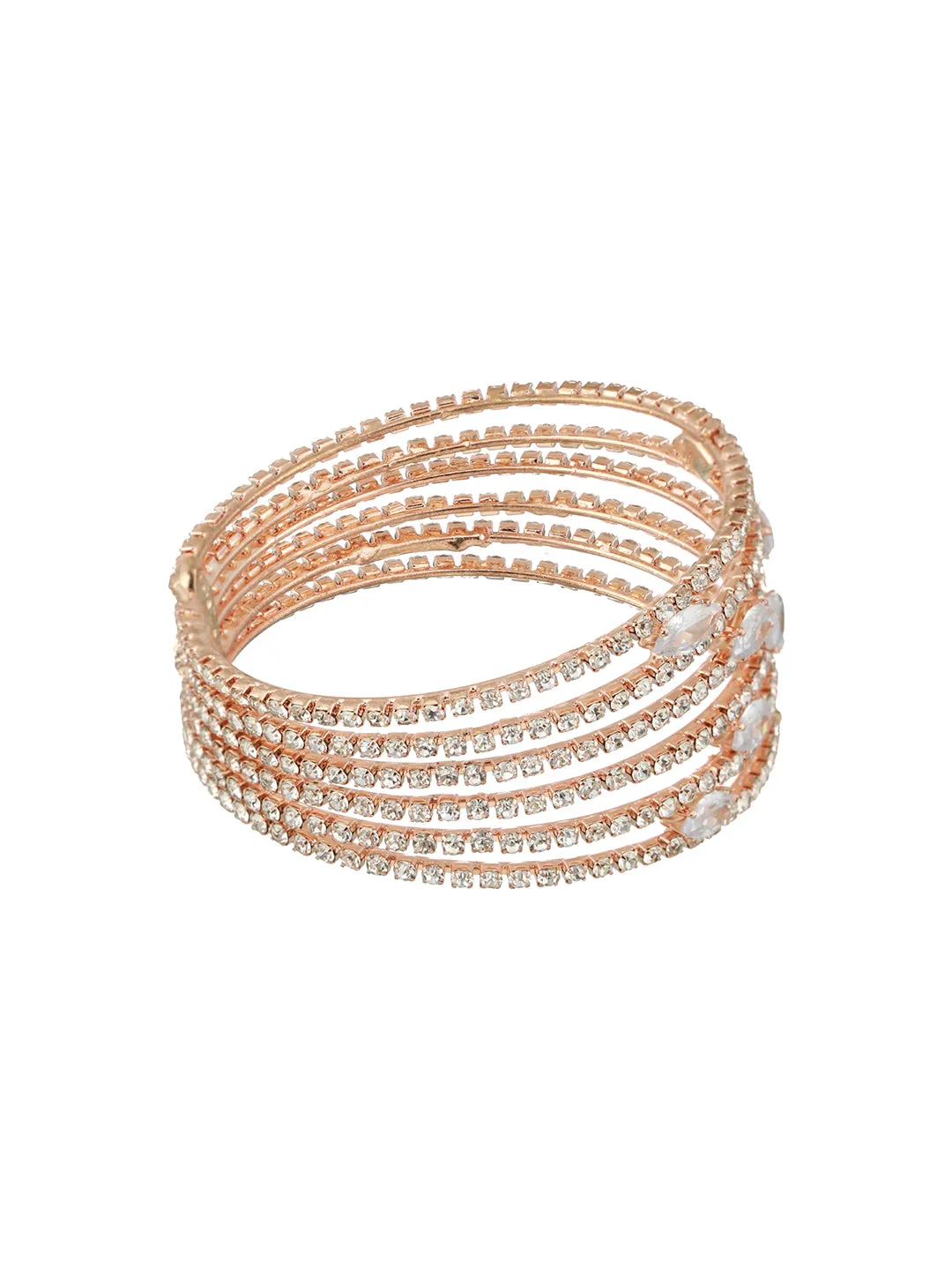 Rose Gold-Plated White Crystal Studded Cuff Bracelet