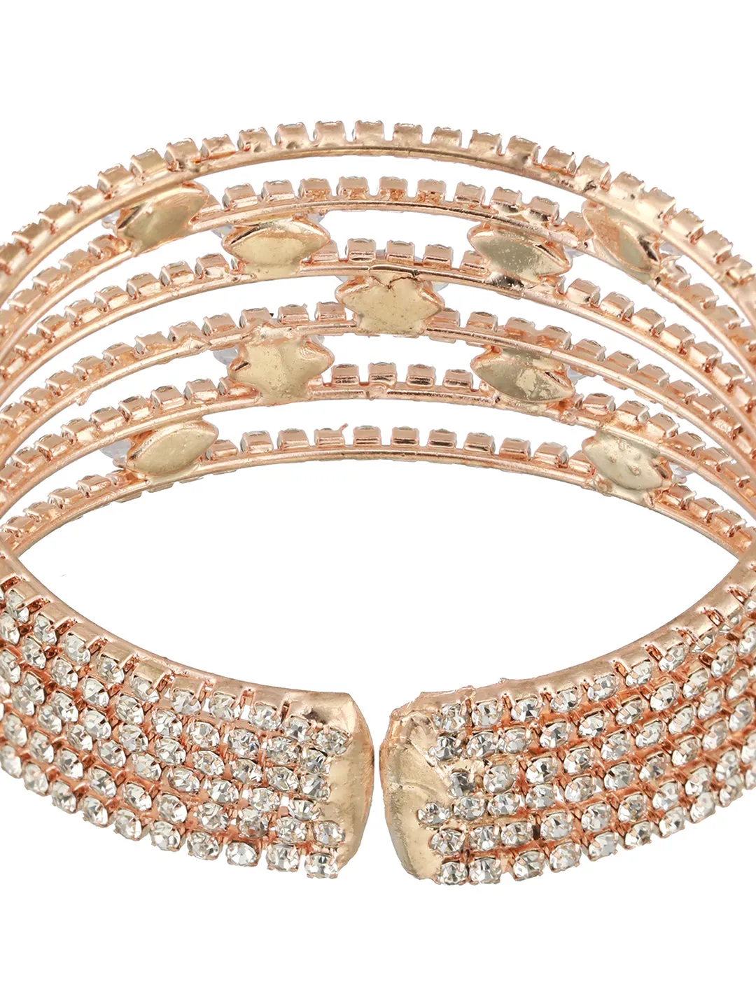 Rose Gold-Plated White Crystal Studded Cuff Bracelet