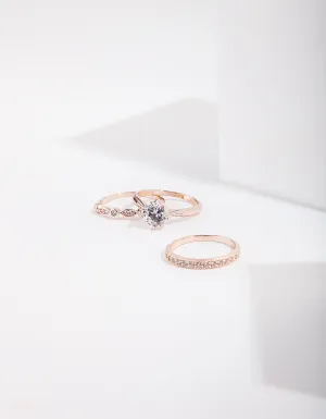 Rose Gold Round Stone Triple Band Ring