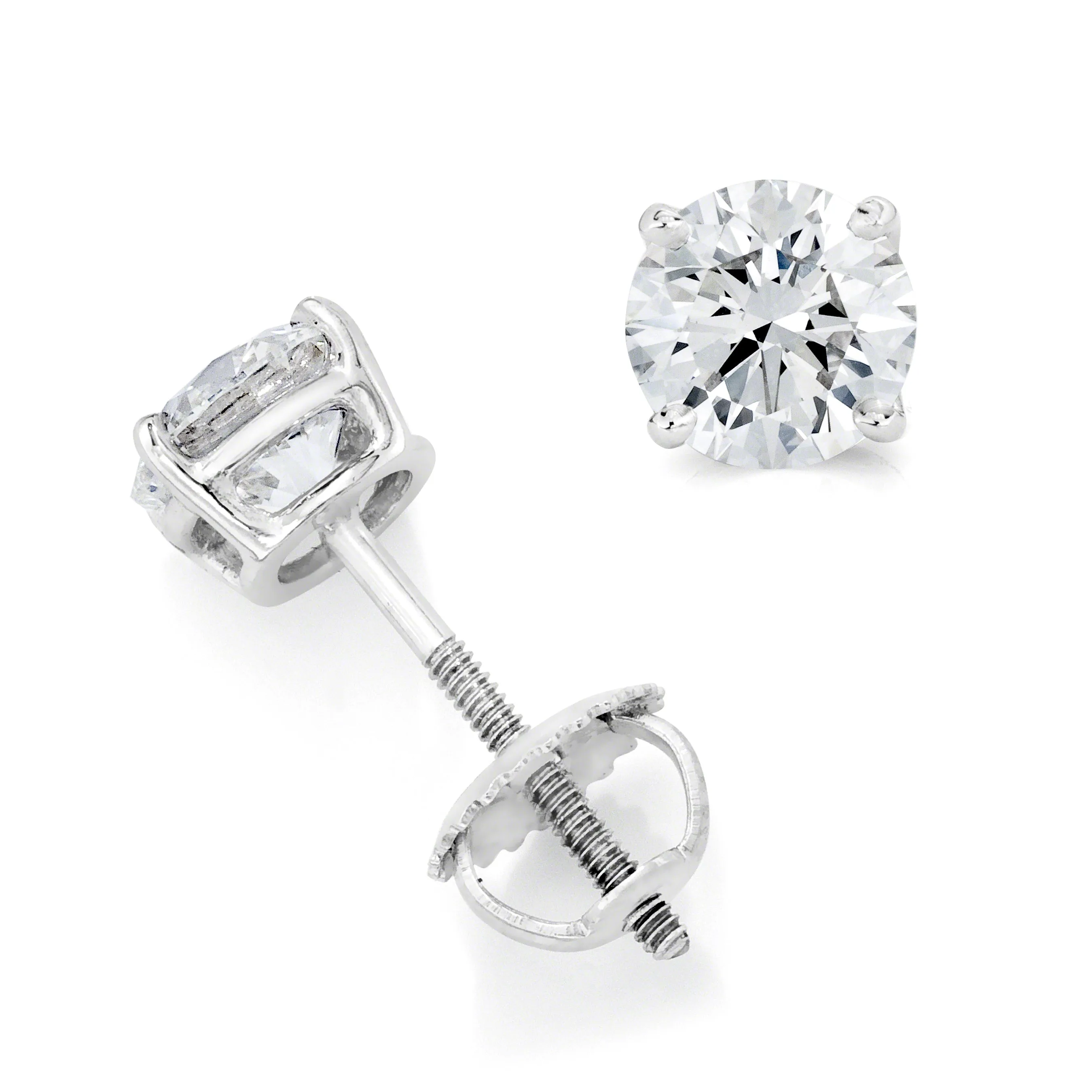 Round Solitaire Diamond Studs (3.03 ct Round H-I SI1 EGLUSA Diamonds) in White Gold