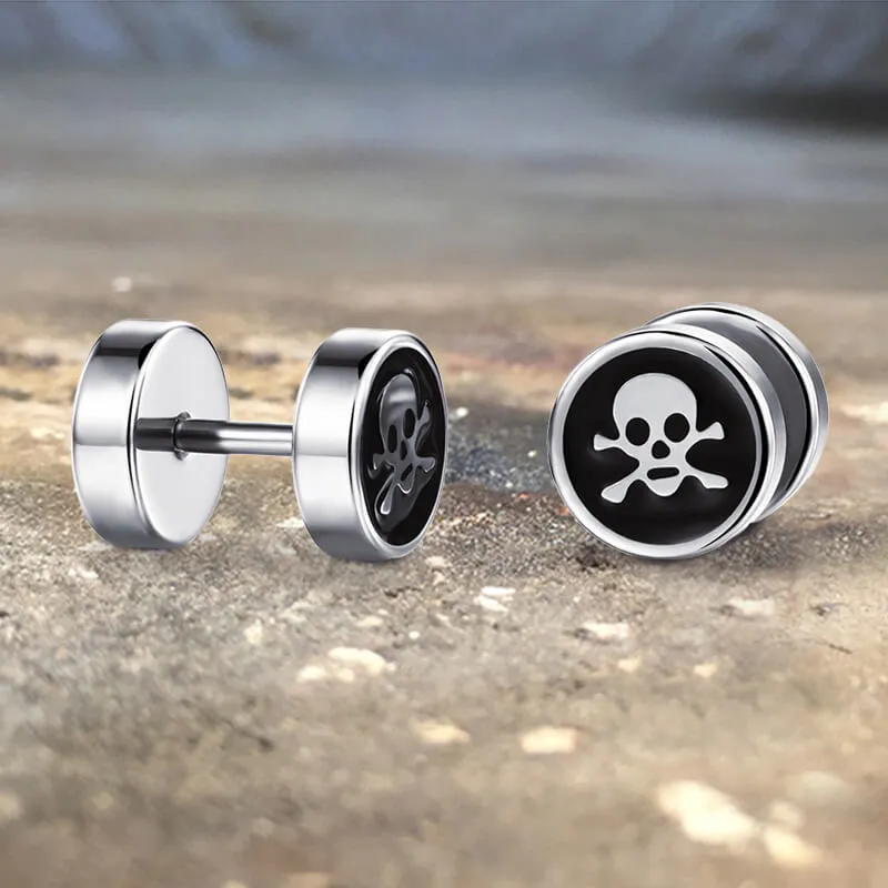 Round Stainless Steel Skull Stud Earring