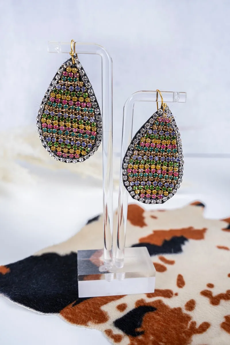 SALE! Silvertone Light Multi-Color Rhinestone Teardrop Earrings