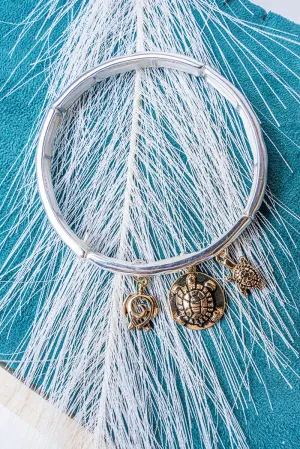 SALE! Two-Tone Turtle Triple Charm Stretch Bracelet