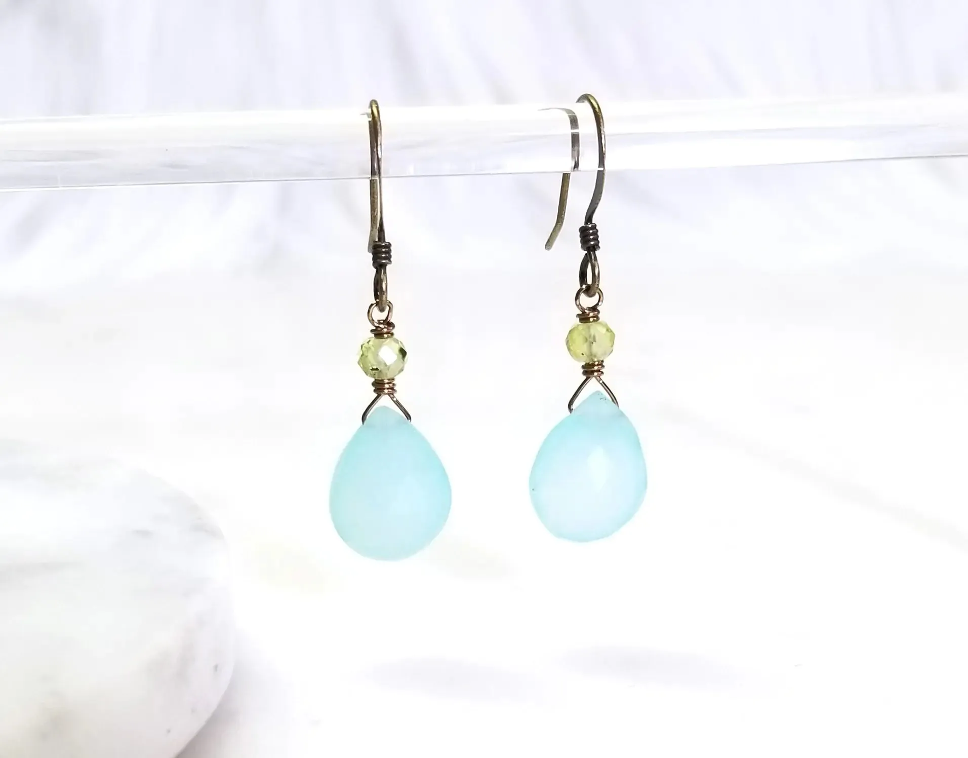 SeafoamChalcedony Tear Earrings