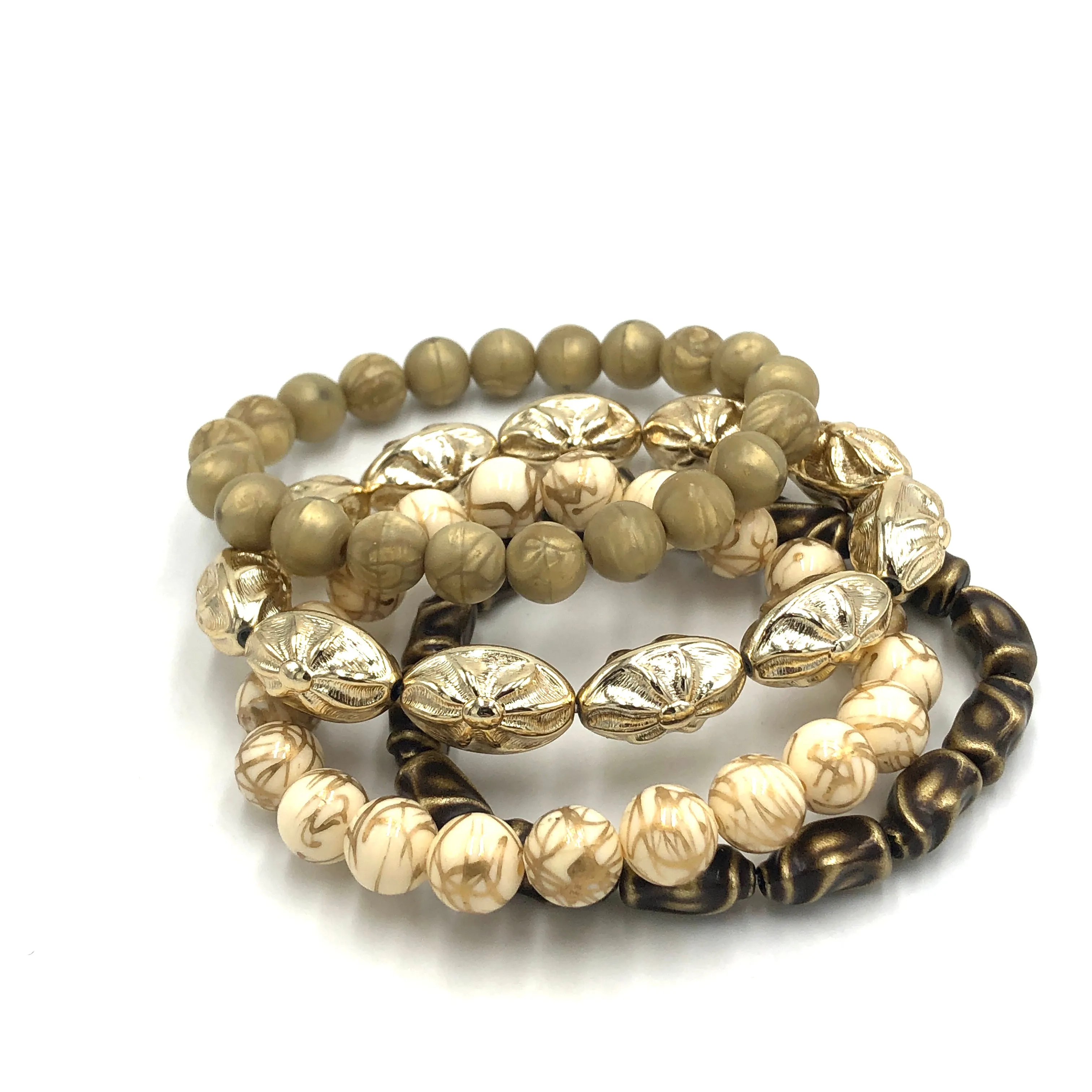 Shaded Bronze Stack and Stretch Bracelets Set