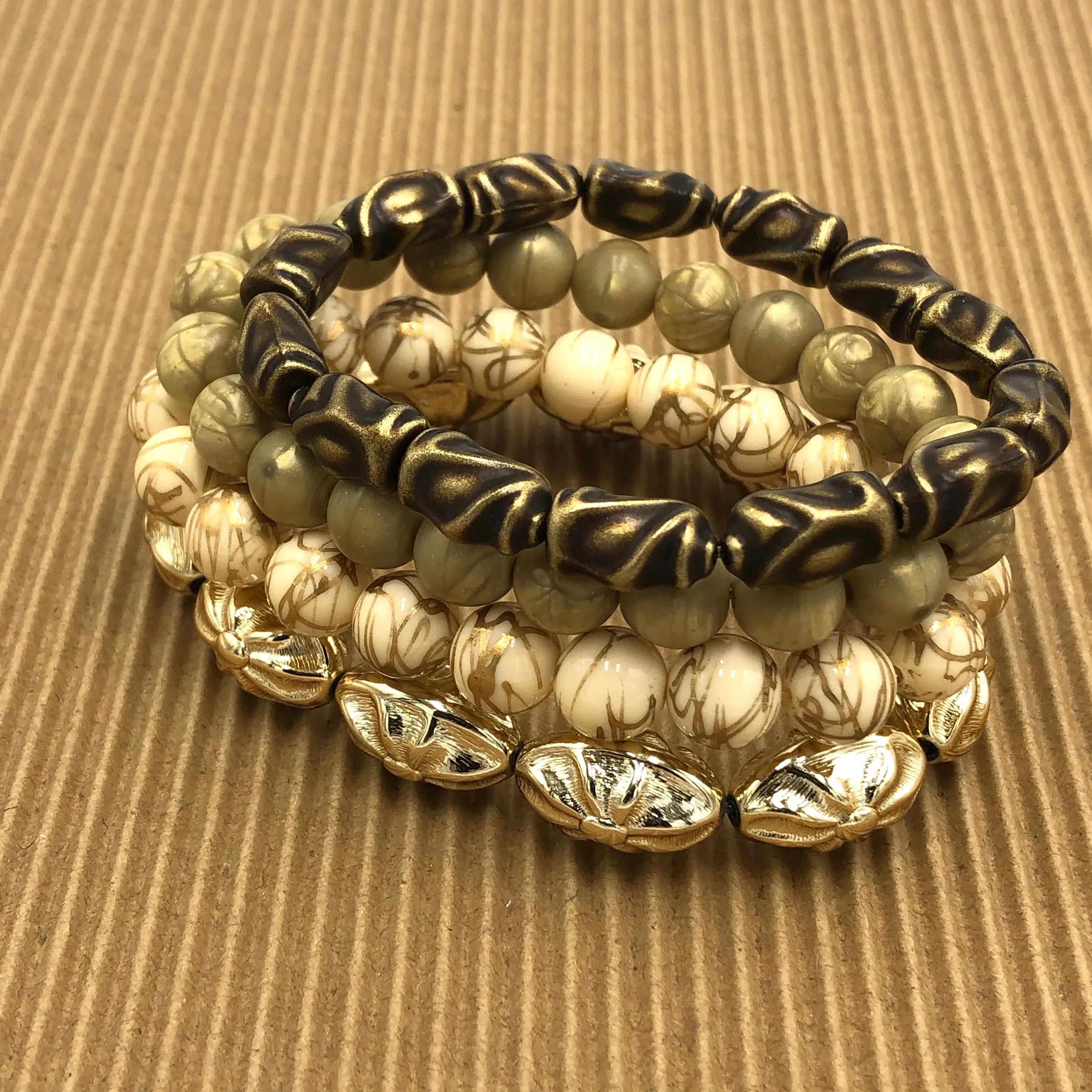 Shaded Bronze Stack and Stretch Bracelets Set