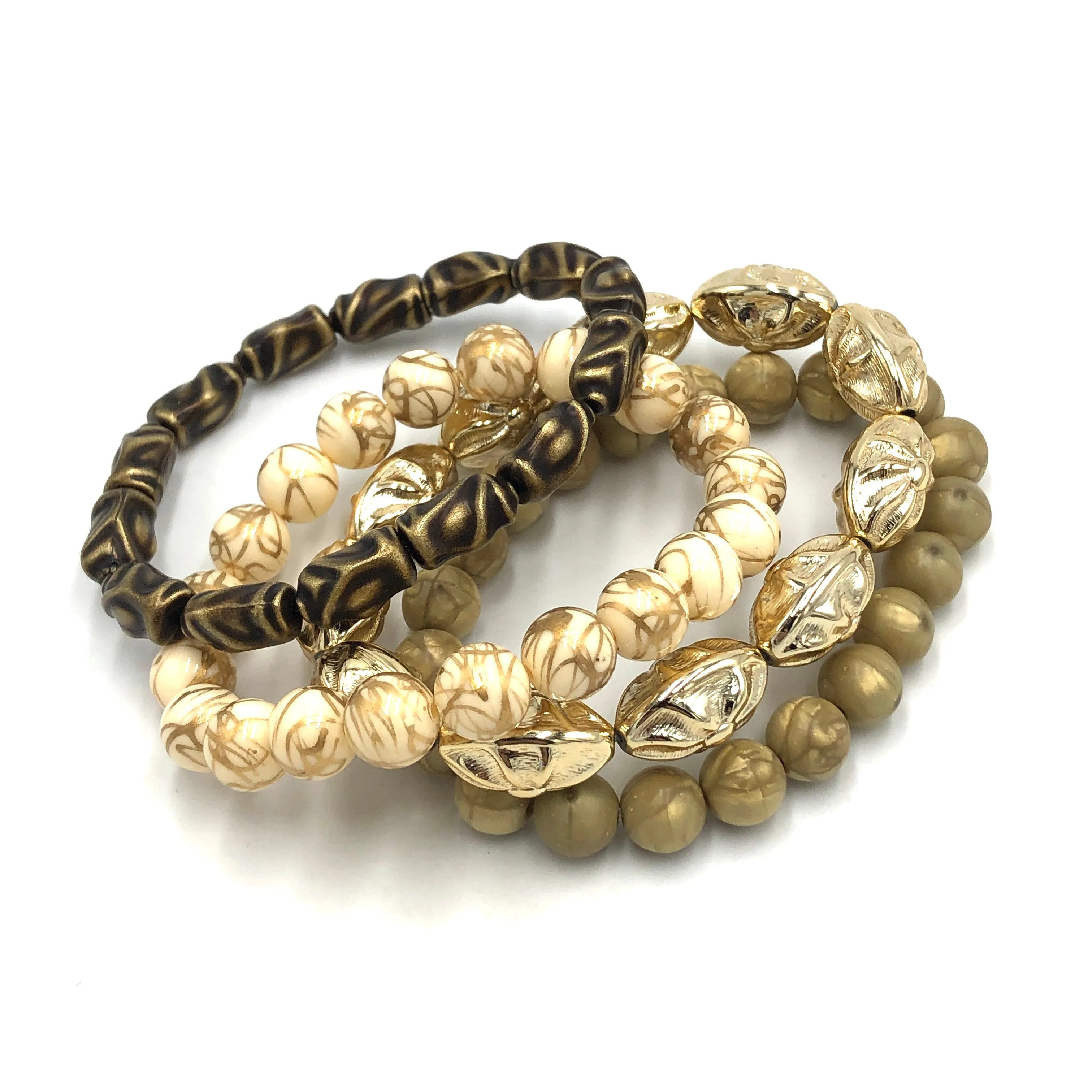 Shaded Bronze Stack and Stretch Bracelets Set