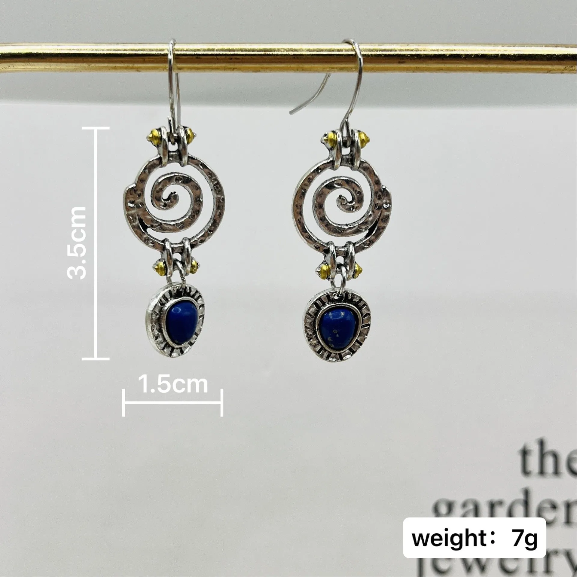 Silver Hollow Spiral Blue Stone Drop Earrings JLT12802