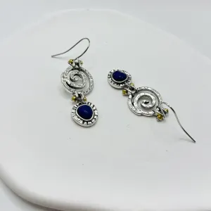 Silver Hollow Spiral Blue Stone Drop Earrings JLT12802