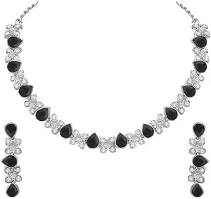 Silver Plated AD Studded Necklace With Earrings Jewelry Set For Women