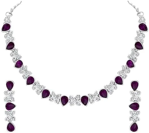 Silver Plated AD Studded Necklace With Earrings Jewelry Set For Women