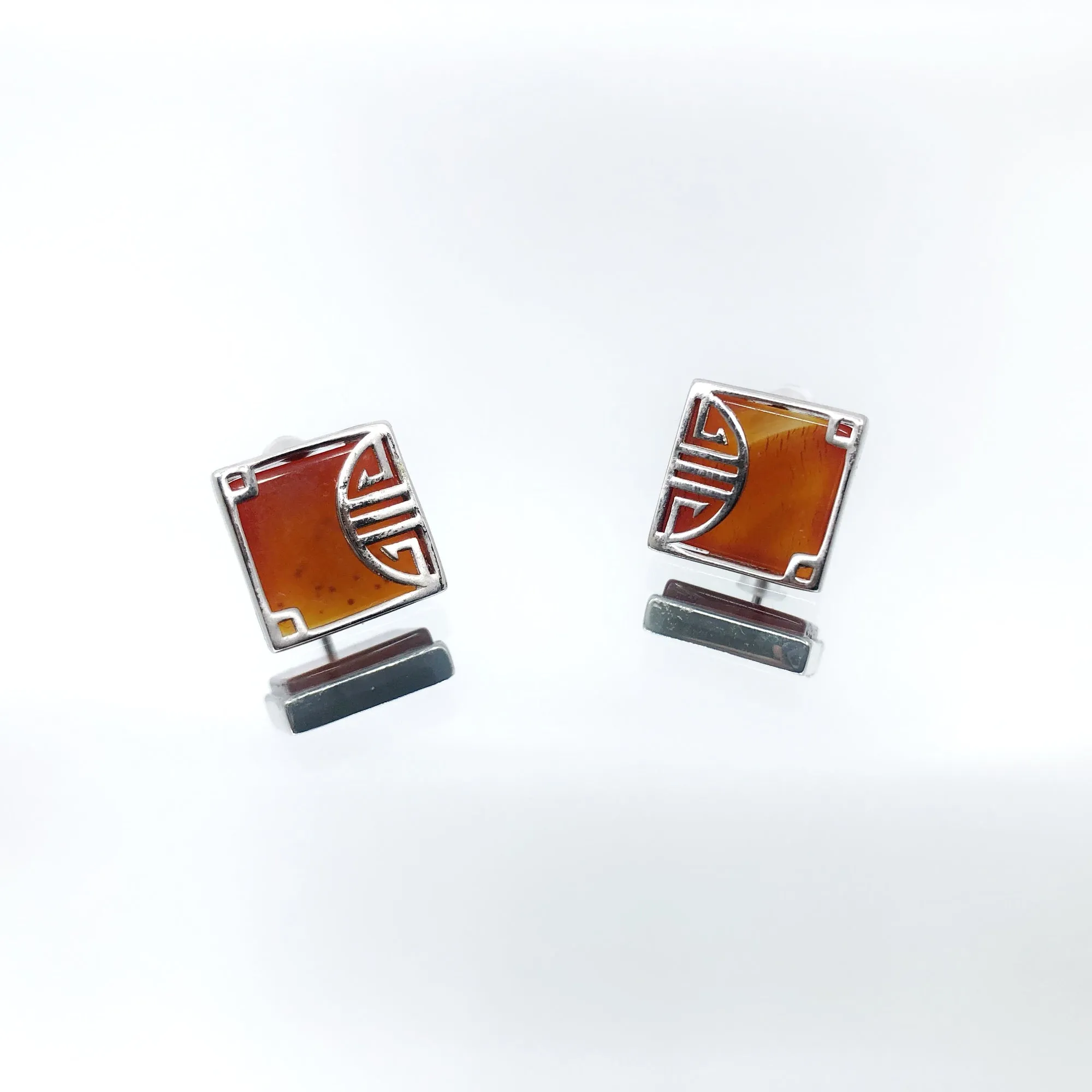 Silver Square Carnelian Studs