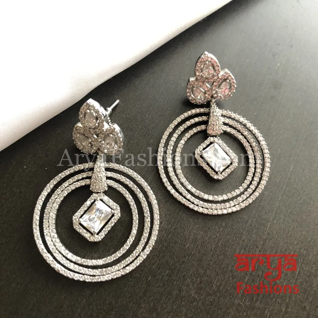 Silver Stone Indian Cubic Zirconia Earrings