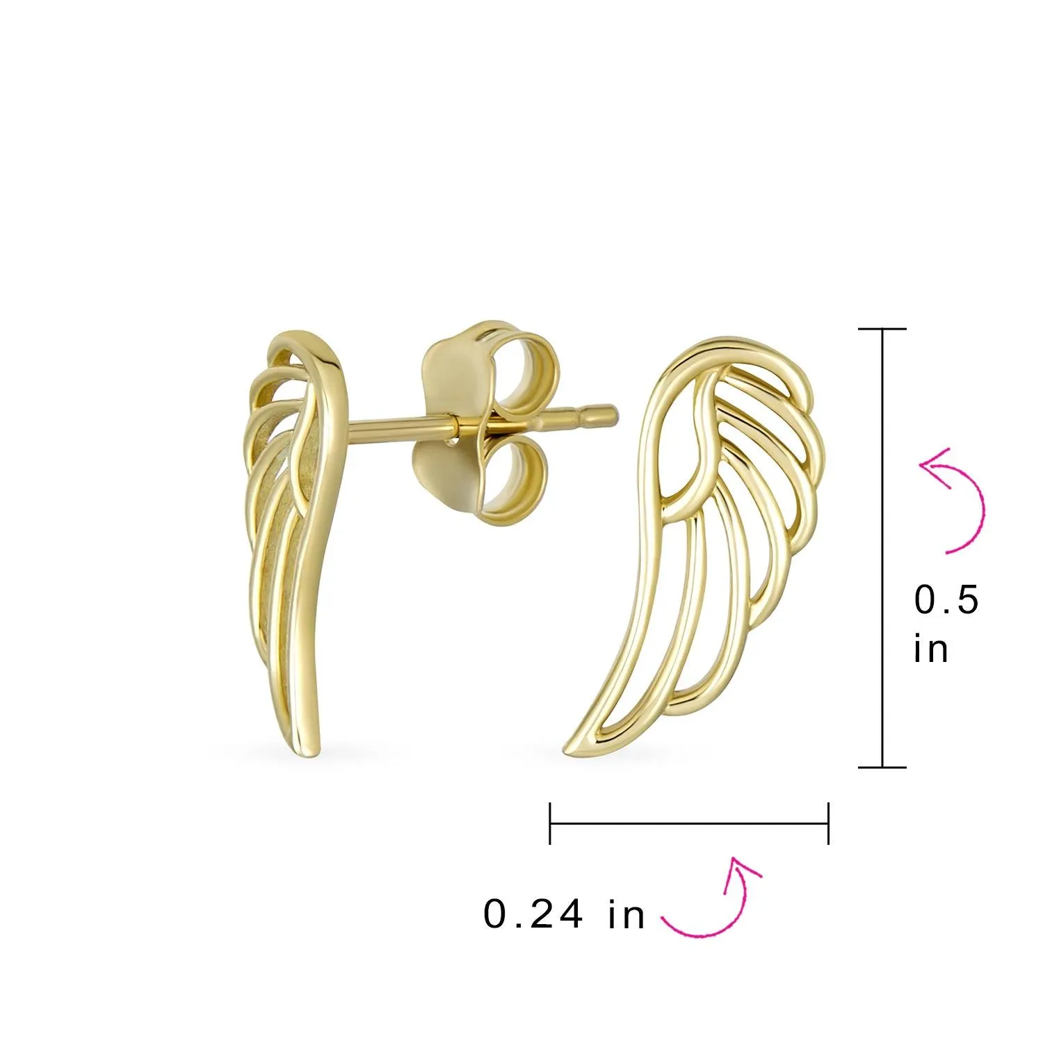 Small 14K Gold Angel Wing Feather Stud Earrings for Cartilage or Helix Piercing