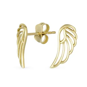 Small 14K Gold Angel Wing Feather Stud Earrings for Cartilage or Helix Piercing