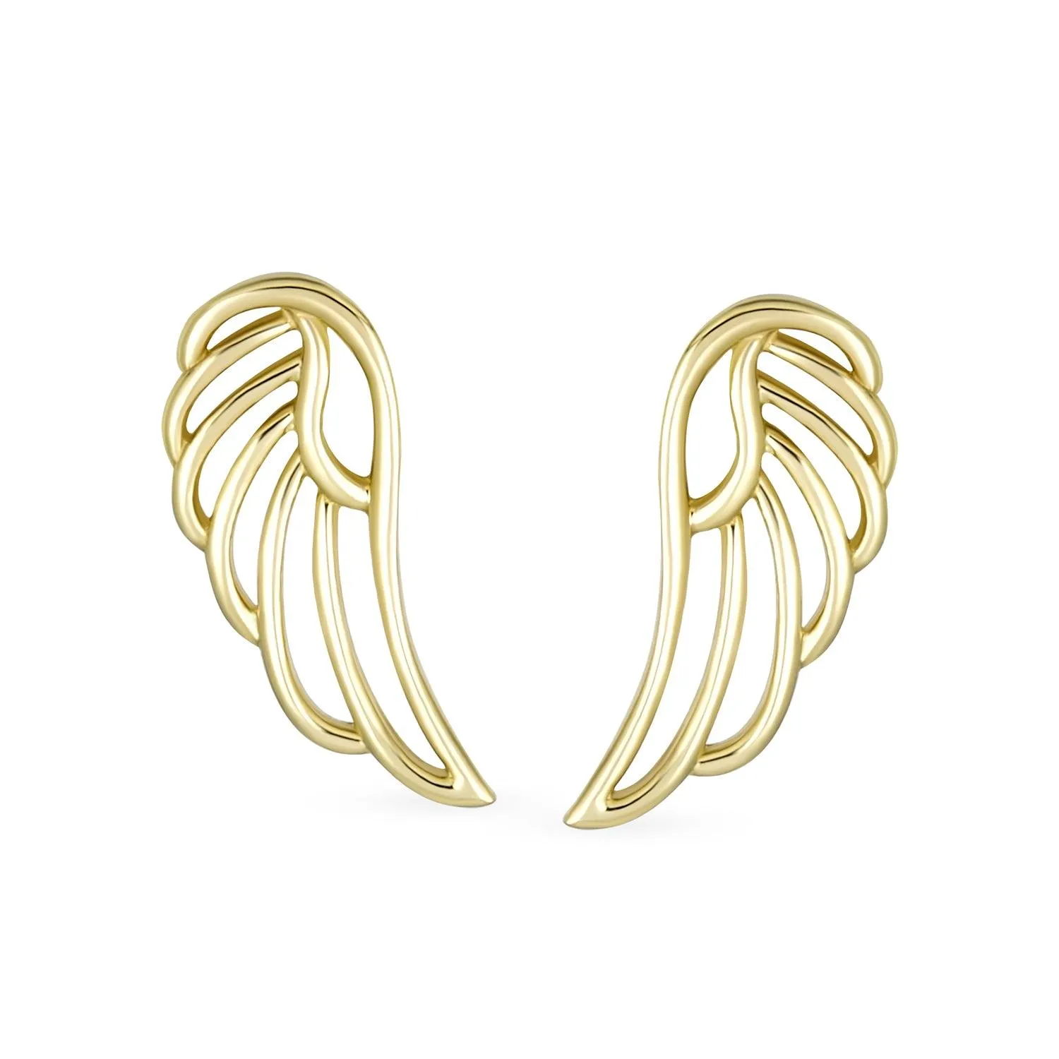 Small 14K Gold Angel Wing Feather Stud Earrings for Cartilage or Helix Piercing