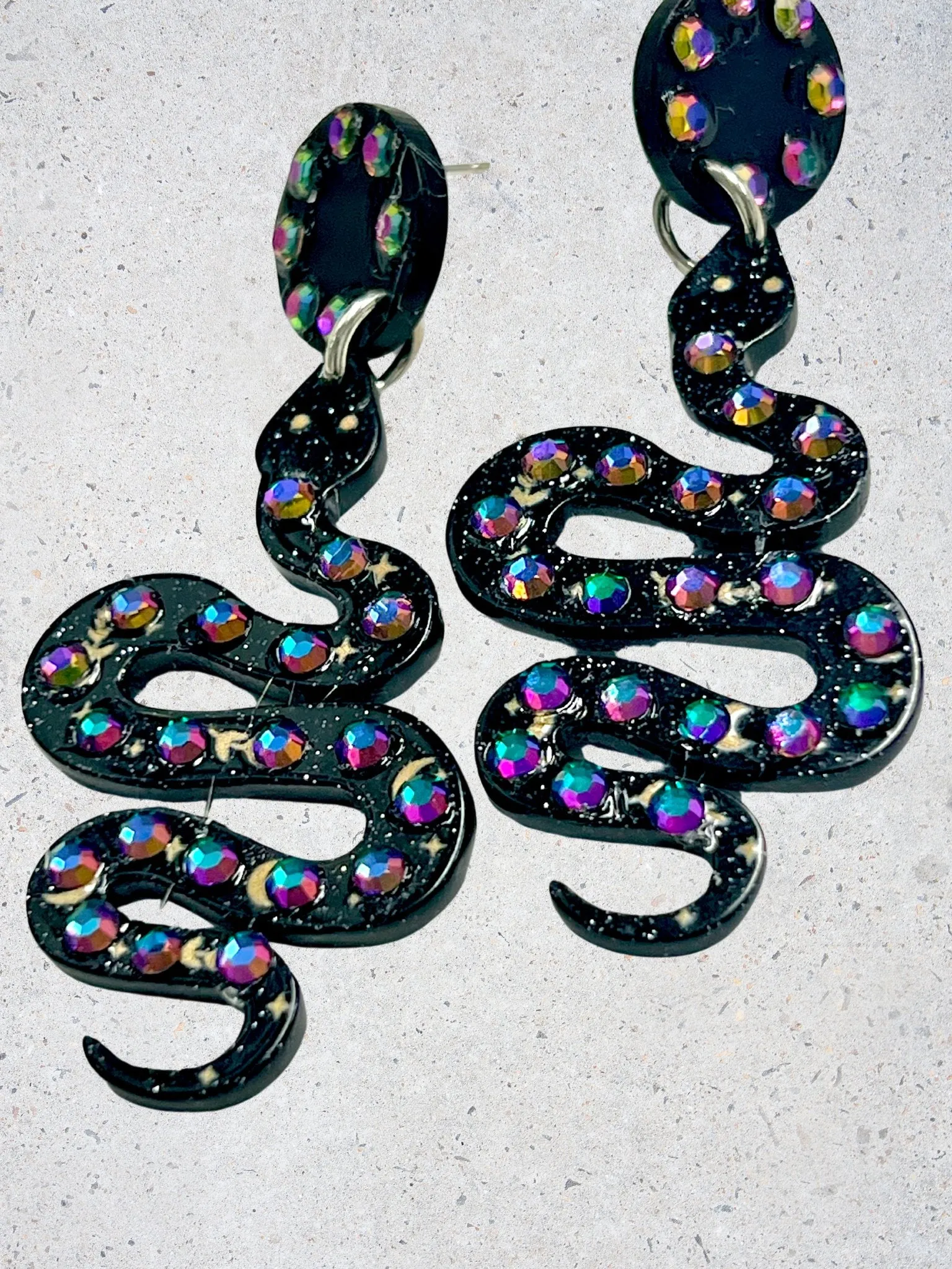 Snake Earrings with Color Shifting Rhinestones