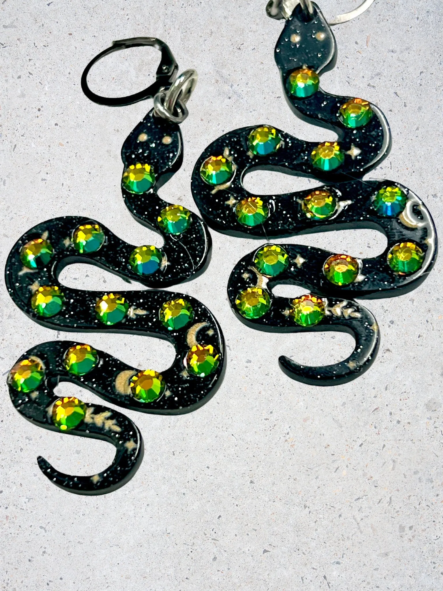 Snake Earrings with Color Shifting Rhinestones