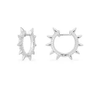 Spike Hoop Earrings - White Silver