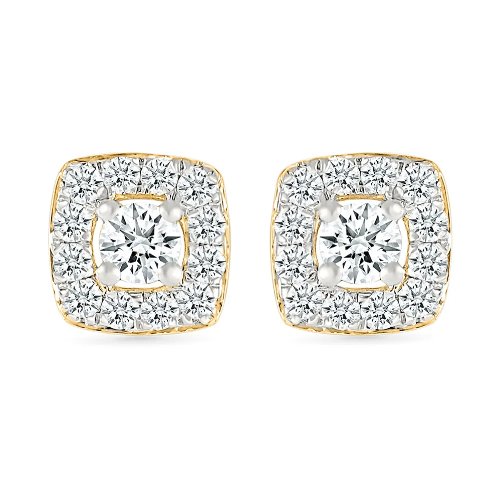 Square Contour Diamond Stud Earrings