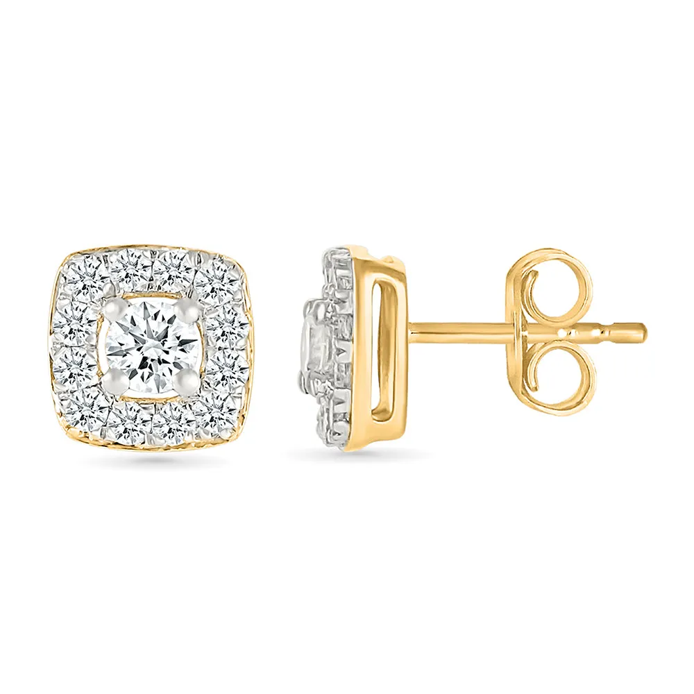 Square Contour Diamond Stud Earrings