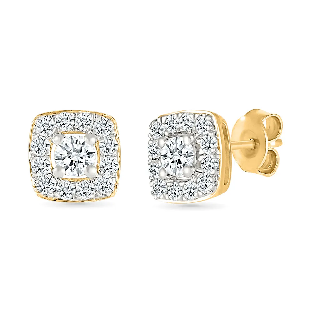 Square Contour Diamond Stud Earrings