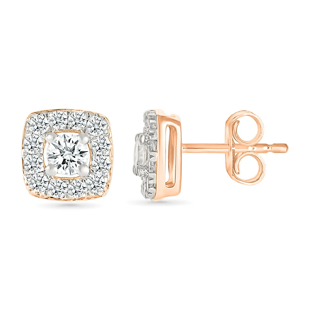 Square Contour Diamond Stud Earrings