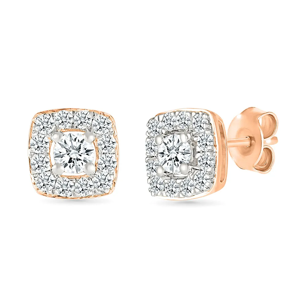 Square Contour Diamond Stud Earrings