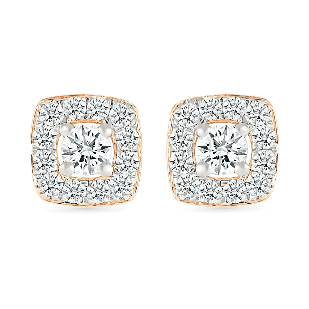 Square Contour Diamond Stud Earrings