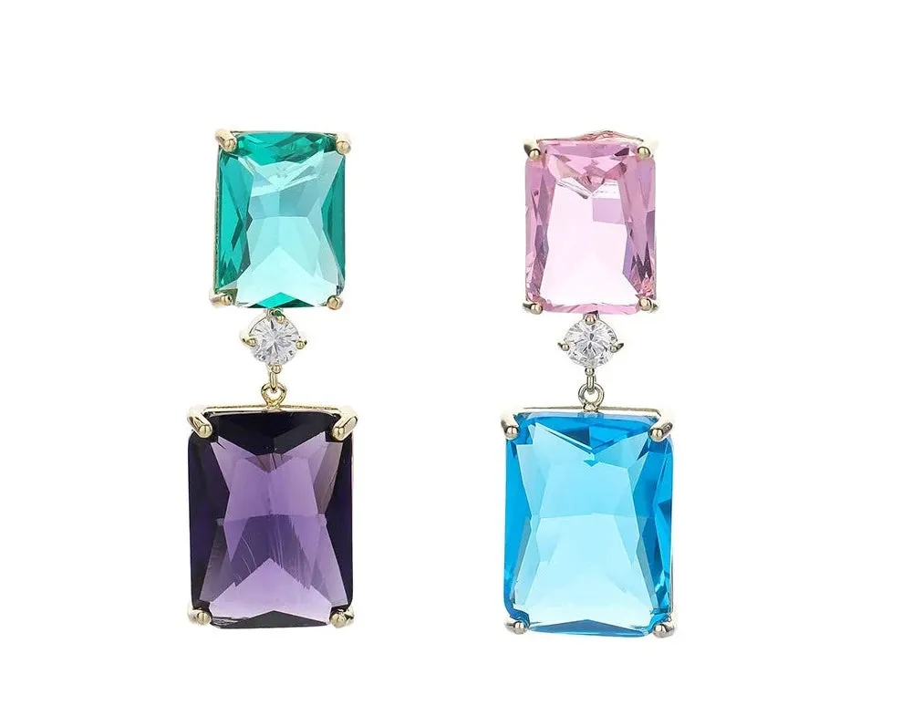 Square Cubic Zirconia Crystal Drop Earring  Party Jewelry