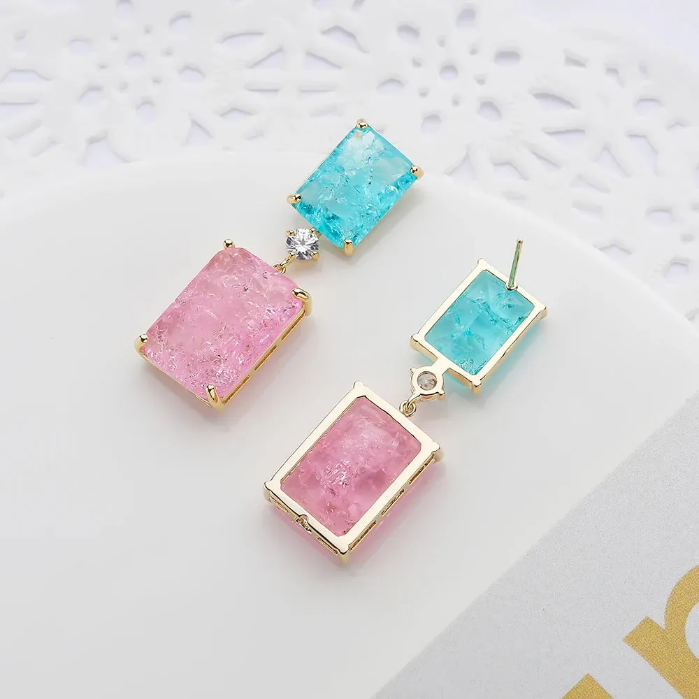 Square Cubic Zirconia Crystal Drop Earring  Party Jewelry